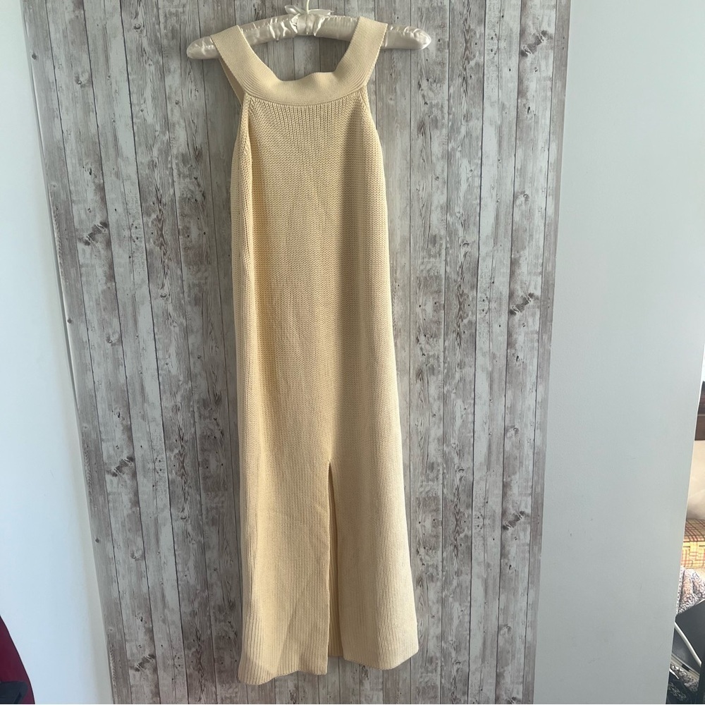 Sunday in Brooklyn Anthropologie Knit Ribbed Sweater Neutral Tan Maxi Dress XS - Picture 9 of 9